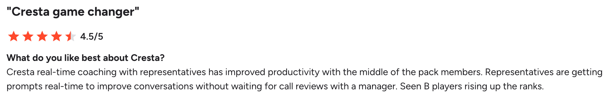G2 review on Cresta supporting human agents
