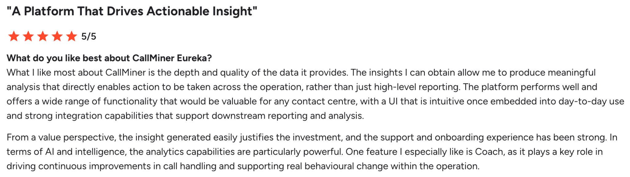 G2 review on Callminer's data quality