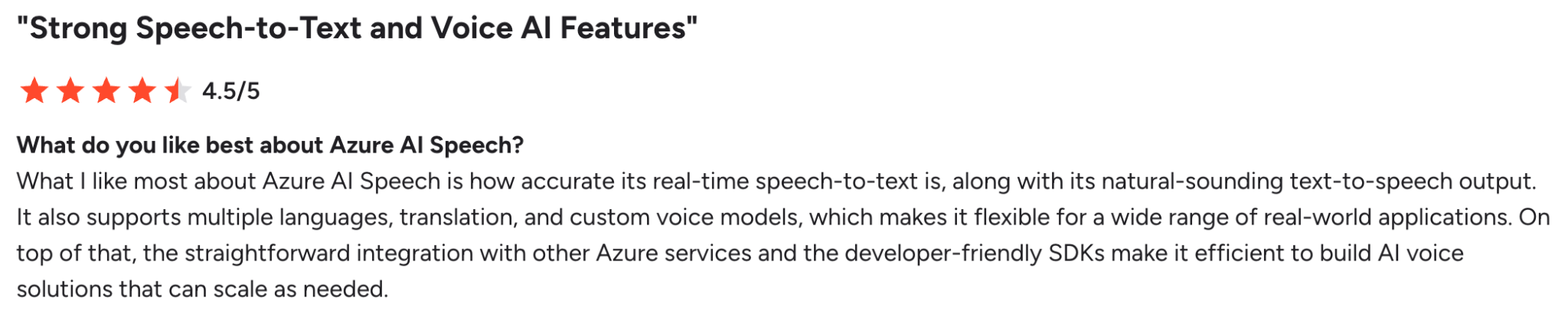 G2 review on Azure AI Speech transcription accuracy