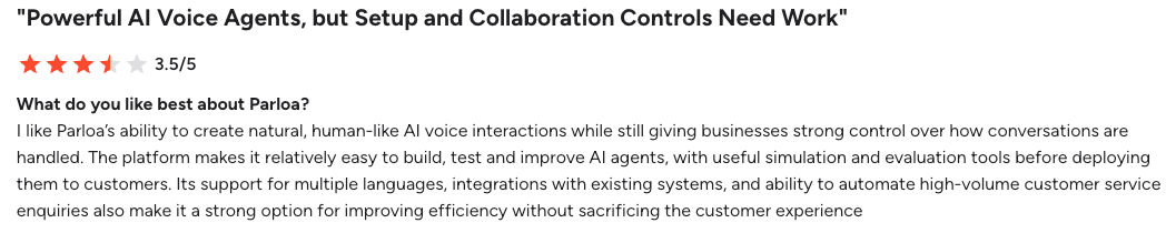 G2 review on Parloa's voice AI