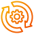 Orange icon of two arrows circulating a gear