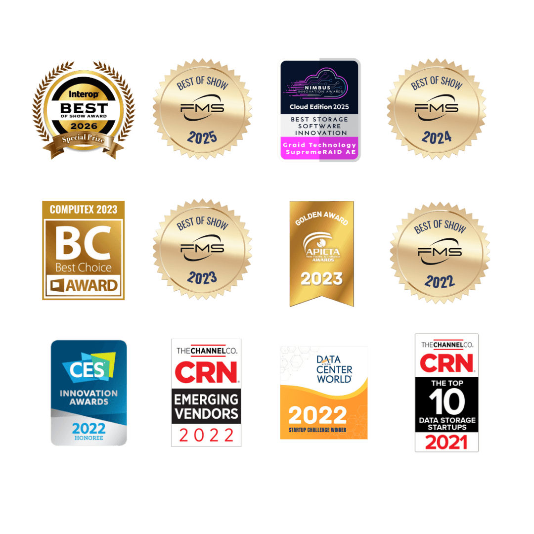 3x4 grid of awards that Graid Technology has won from 2021 to 2026