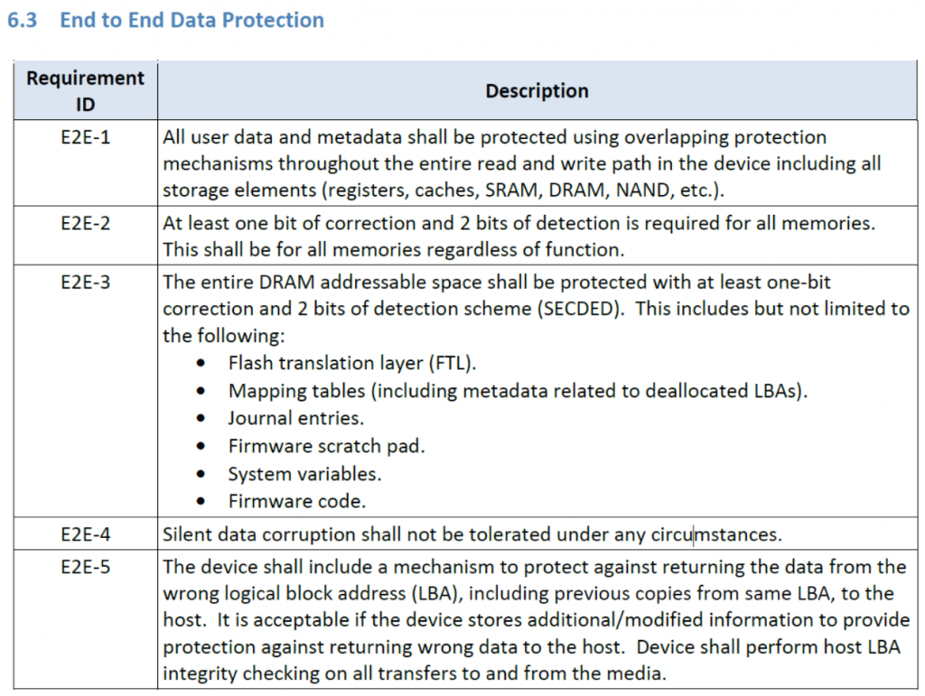6.3 End to End Data Protection table