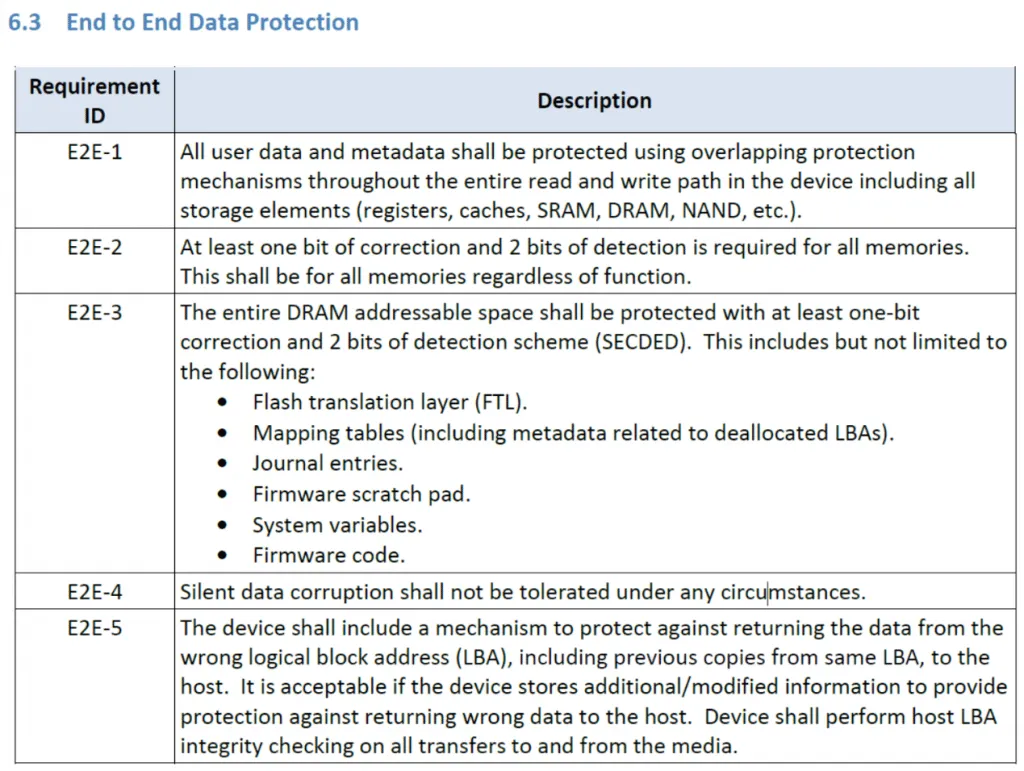 6.3 End to End Data Protection table
