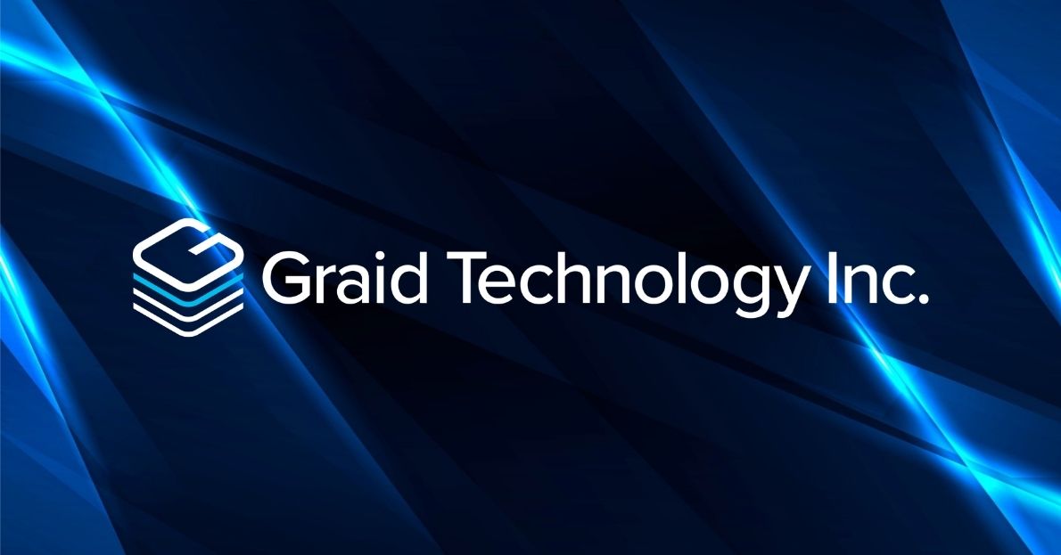 Graid Technology Inc. logo in front of a shiny blue decorative background.