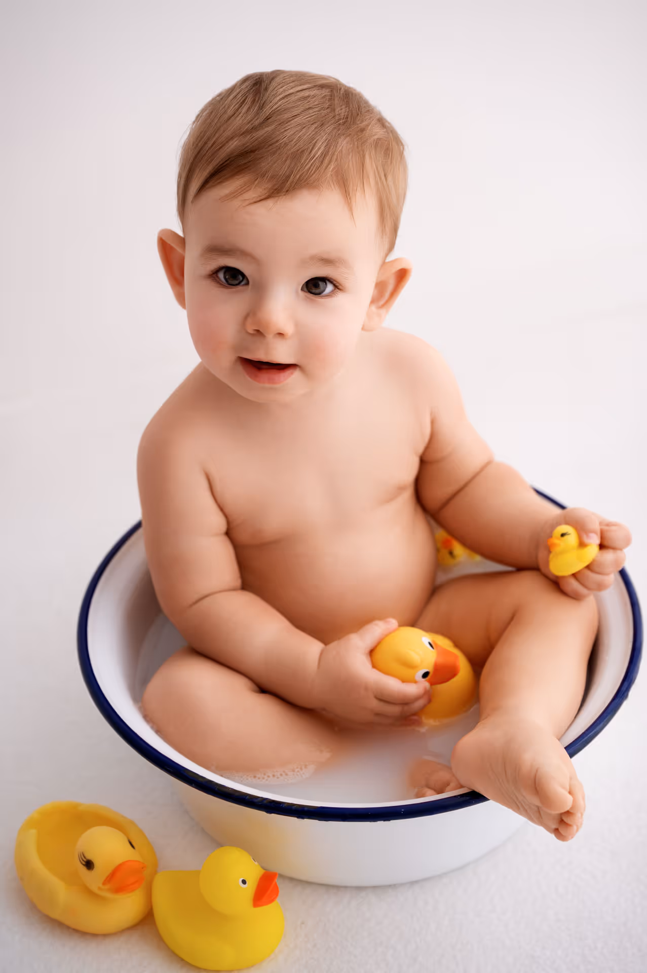 Kleiner Junge in Badeschüssel mit Quietsche Enten - Fotostudio Aichach