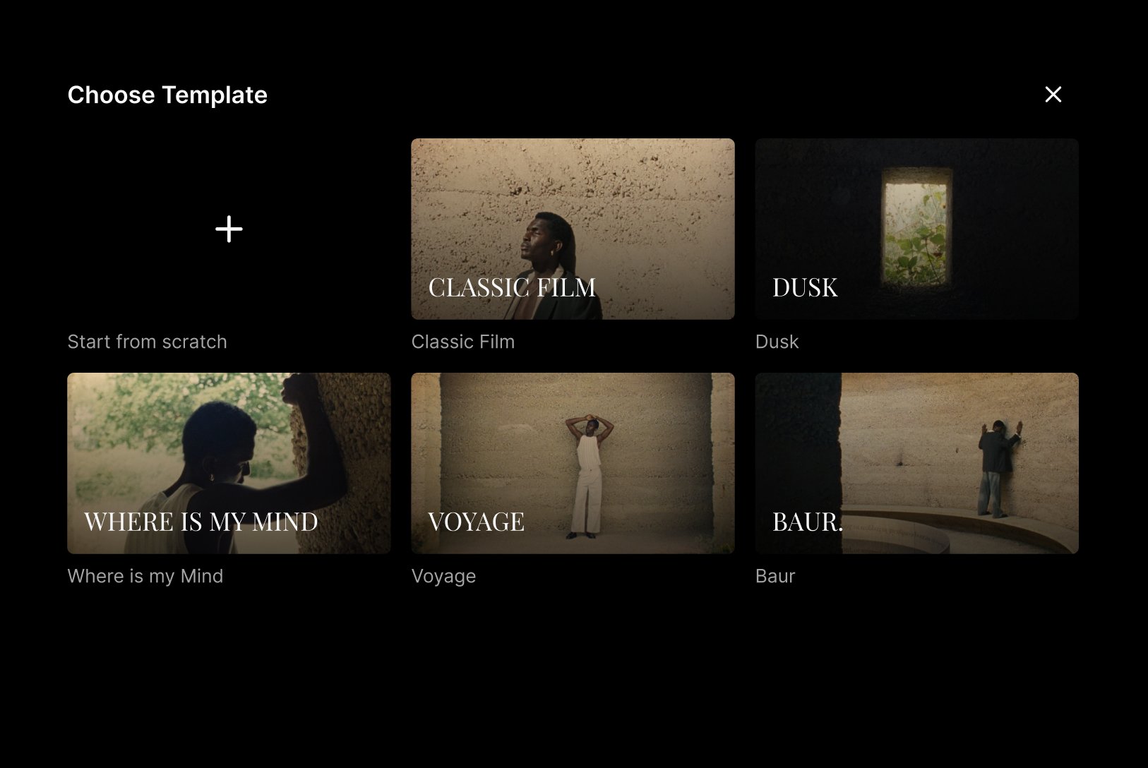 The Choose Template dialog in Frame Set with a Start from scratch option and Treatment templates