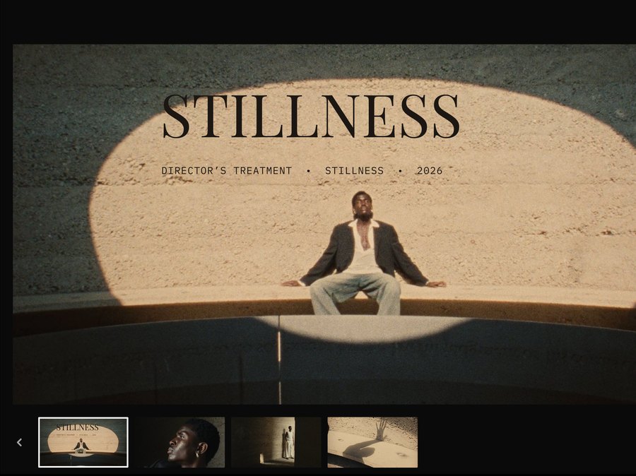 A Frame Set Treatment in Present mode with Slide thumbnails along the bottom