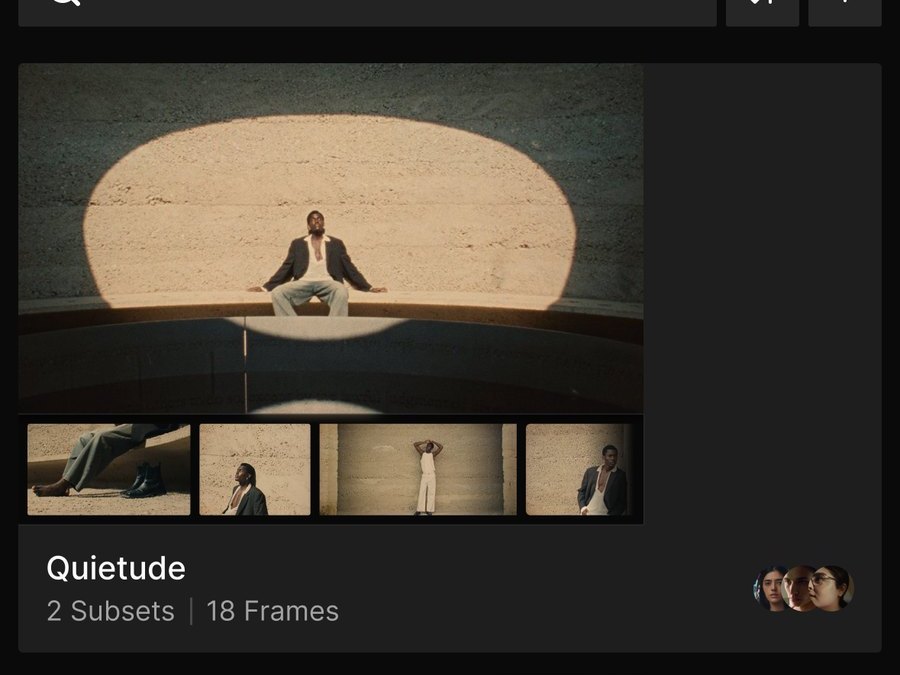 A Frame Set Set called Quietude with Frames and collaborator avatars