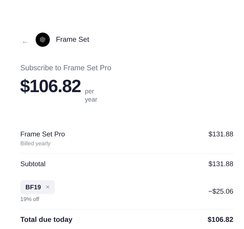 Checkout order summary with code BF19 applied, total due today $106.82