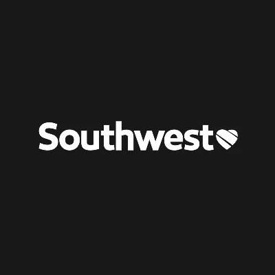 Southwest Airlines logo featuring the word "Southwest" in white with a heart symbol.