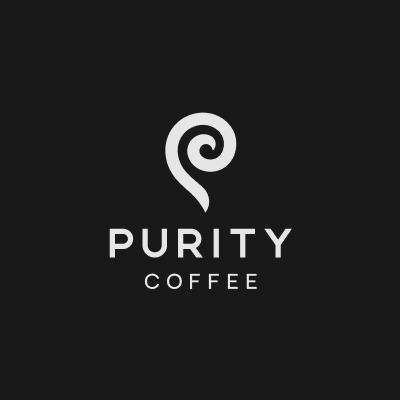 Logo featuring a stylized swirl above the word "PURITY" and "COFFEE" in a clean, modern font.