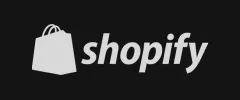 White text of "shopify" with a shopping bag icon on a black background.