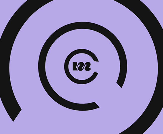 Black spirals on a lavender background with a central circular design.
