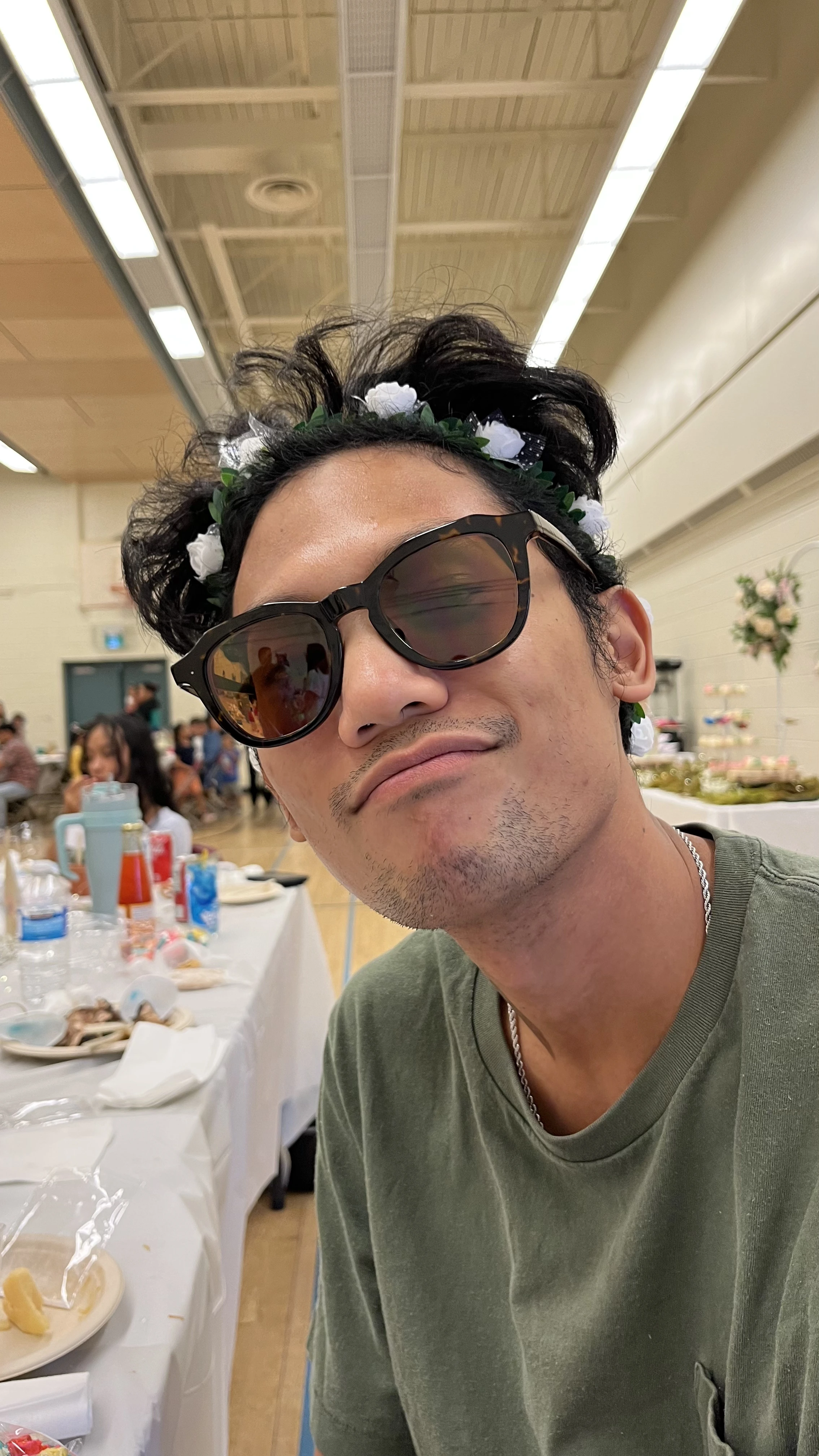 Jason with flowers in his hair
