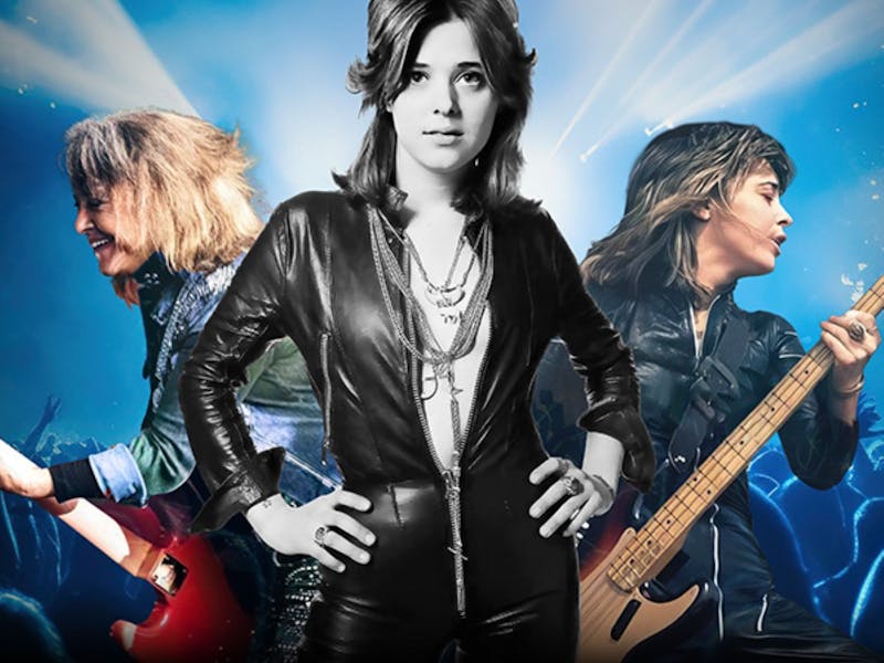 Photo of Suzi in 3 different styles side by side behind a blue background with lights shining