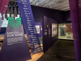 Objects on display in an exhibition space