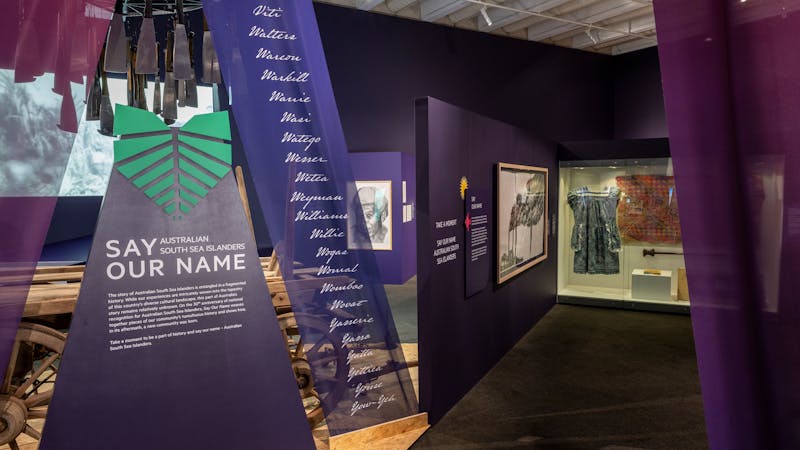 Objects on display in an exhibition space