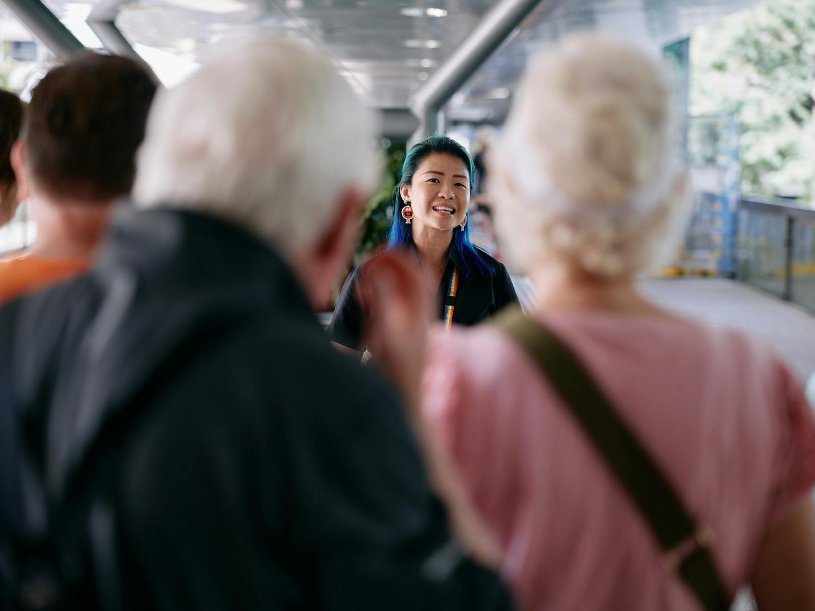 Museum guide leading tour