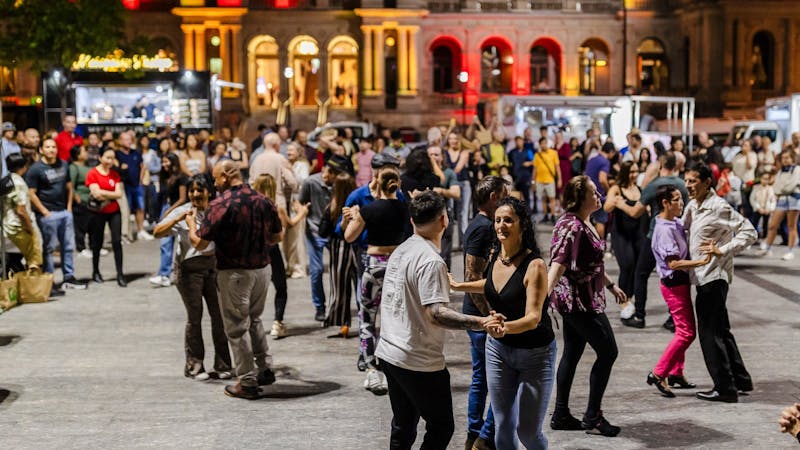 Locals dancing in Reddacliff Place