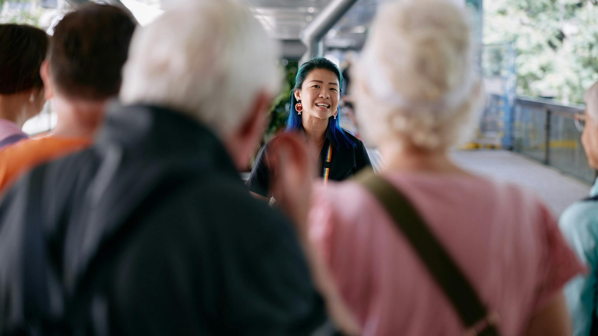 Museum guide leading tour
