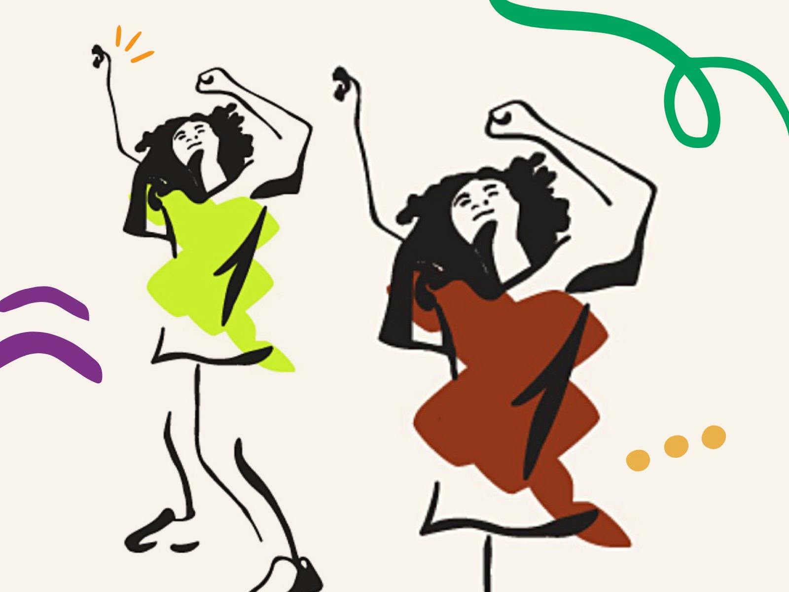 Illustration of 2 ladies dancing