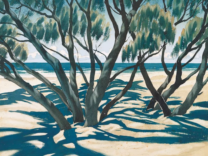 Kenneth Macqueen's 'Under the casuarinas, Maroochydore' c.1938