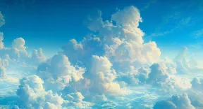 A vivid cloudscape set against a bright blue sky, representing the light, airy, and innovative design approach of Nimbus Library.