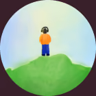 Illustration of a person on a green hill