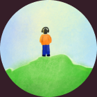 Illustration of a person on a green hill