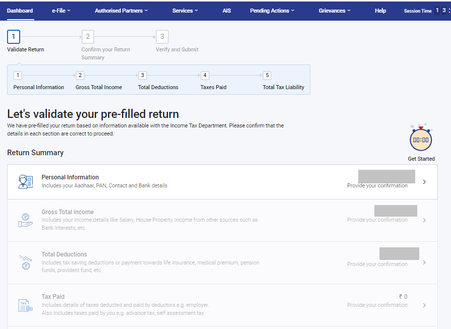 ITR pre-filled information