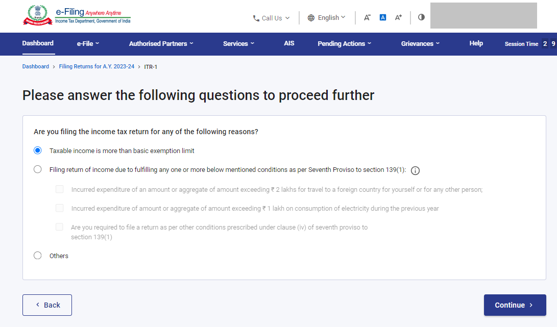 reason for filing ITR