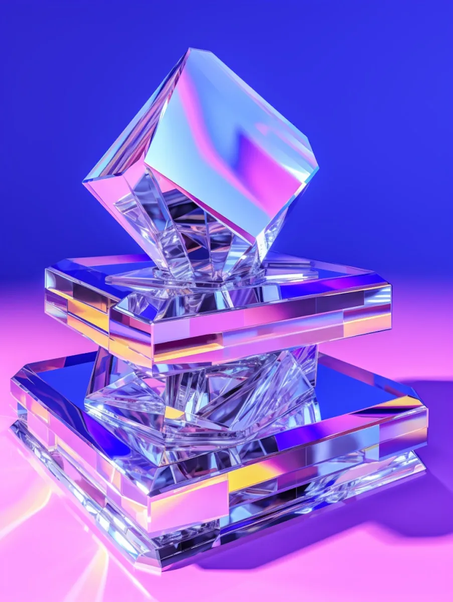 Futuristic glass blocks in purple-blue lighting