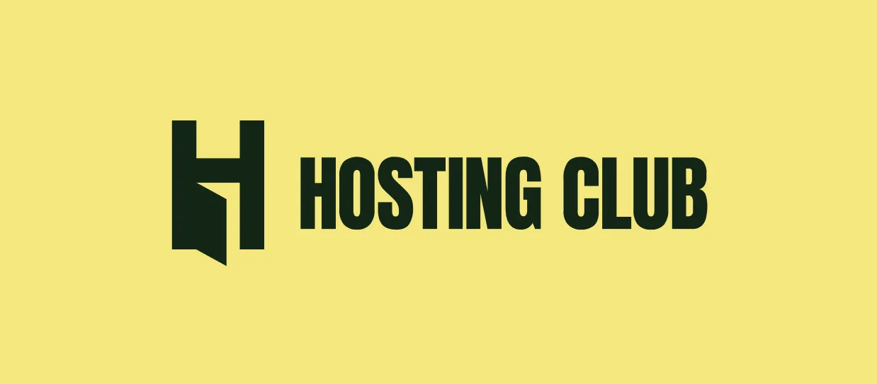 Yellow bento card with Hosting Club logo