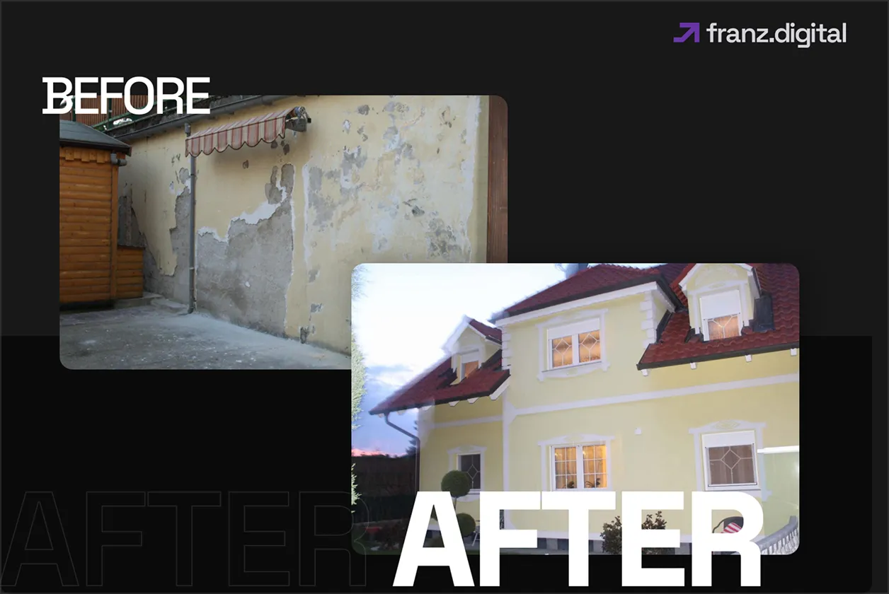 Before and after comparison of a redesigned website for construction business