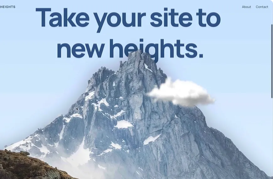 Snow-capped mountain with headline text "Take your site to new heights"