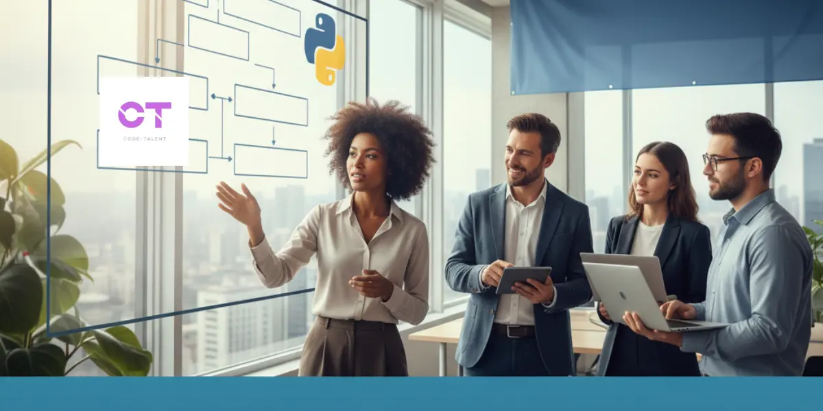 4 personnes qui discutent des avantages de travailler avec Code-Talent