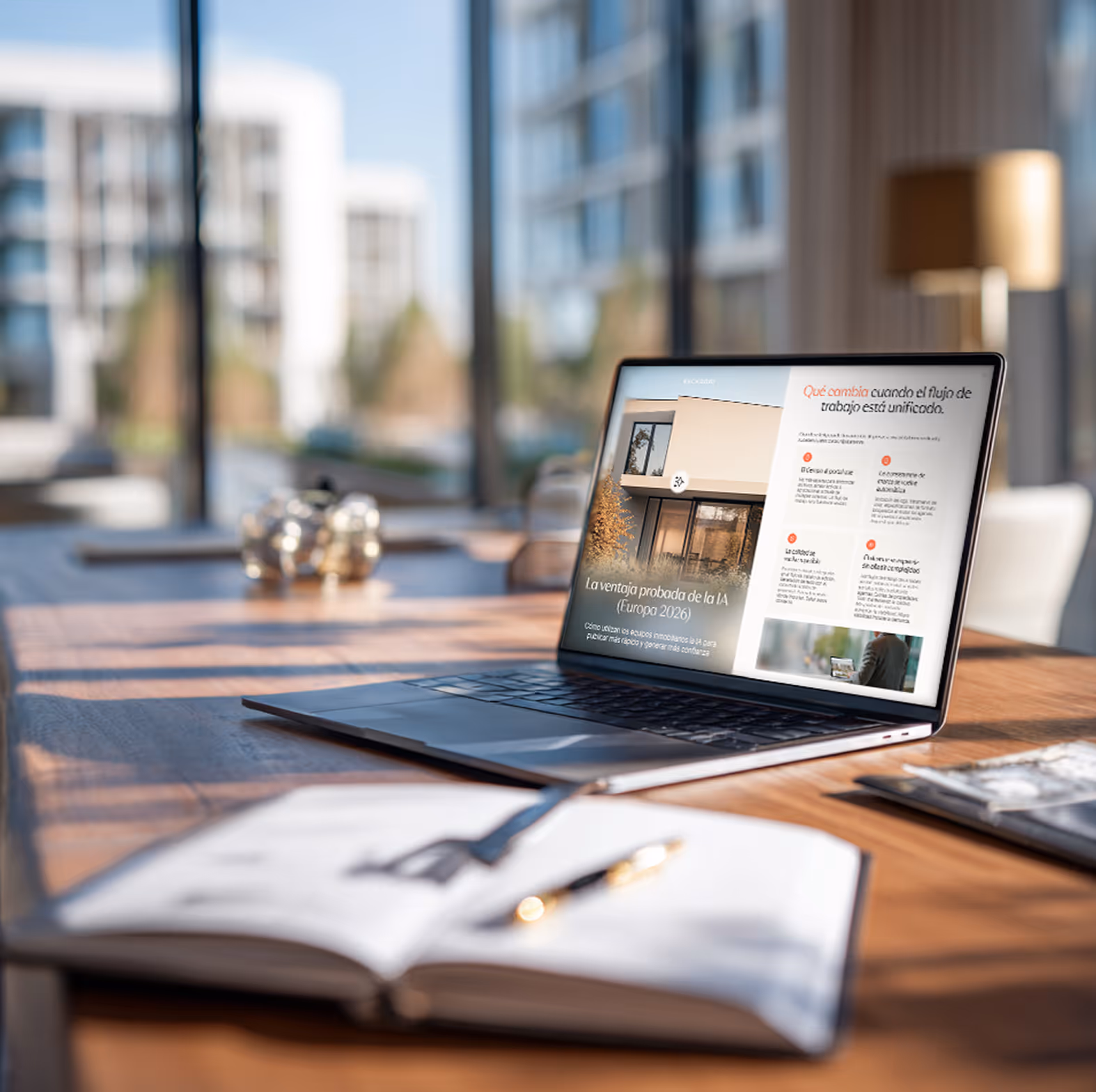 Folleto de papel blanco sobre un escritorio de oficina