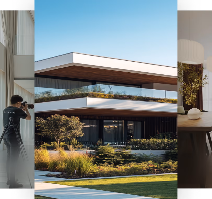A modern listing captured by a Backbone expert, flanked by the on-site photographer and interior detail