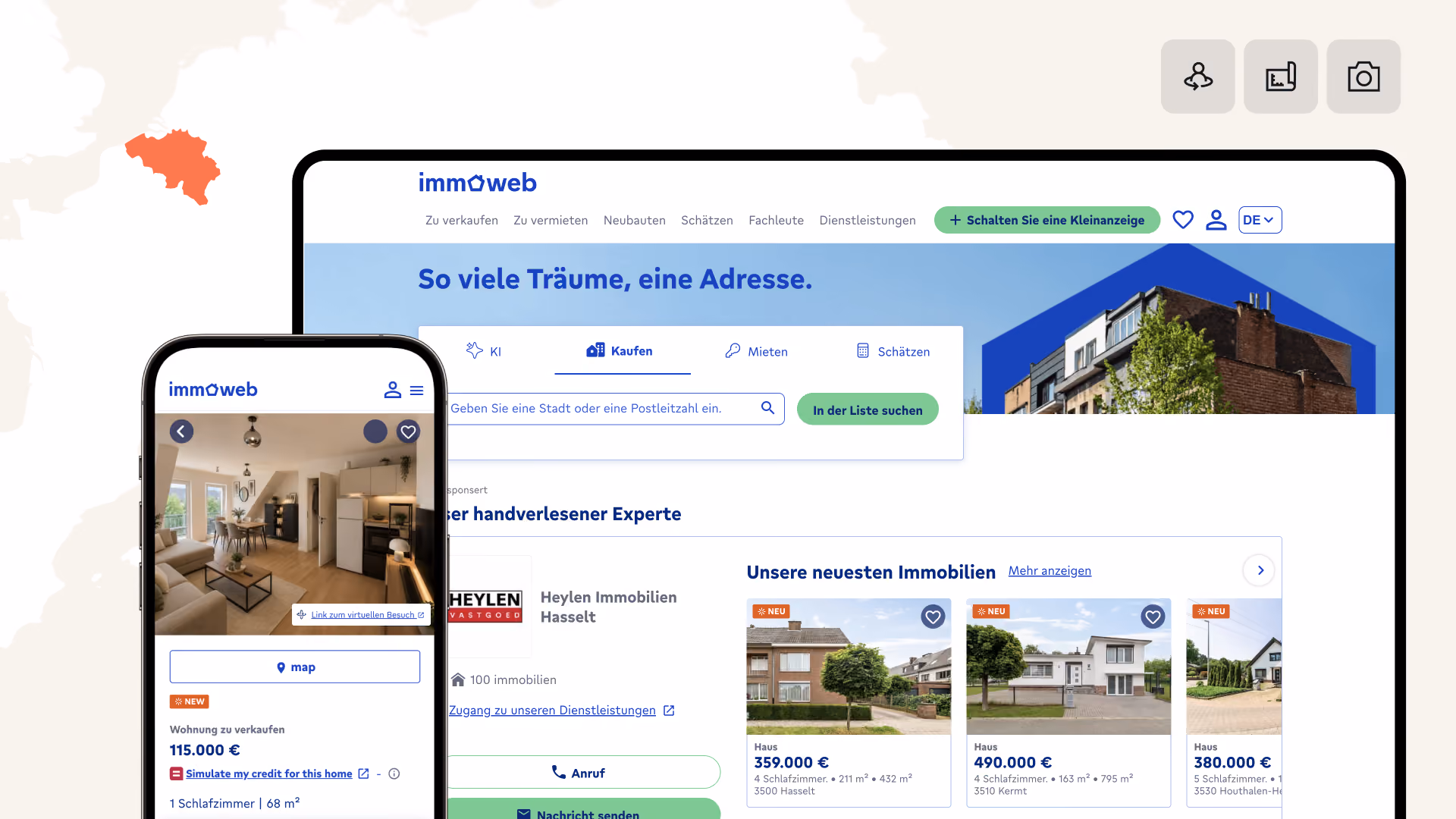 Backbone liefert professionelle Immobilienvisuals und virtuelle Touren direkt in Immoweb-Inserate in ganz Belgien.