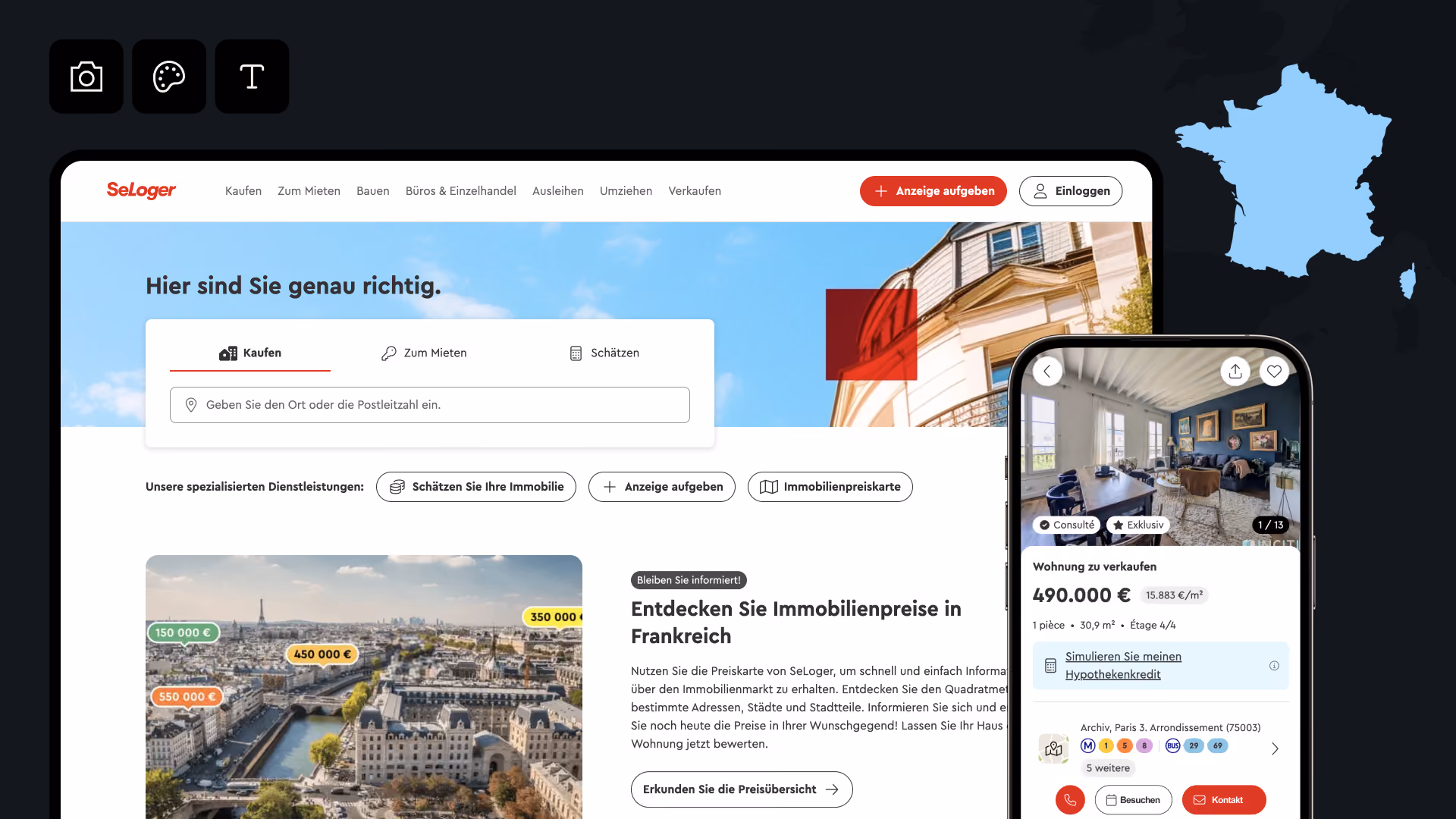 Backbone liefert professionelle Immobilienfotos und KI-optimierte Beschreibungen direkt in SeLoger-Inserate in ganz Frankreich.
