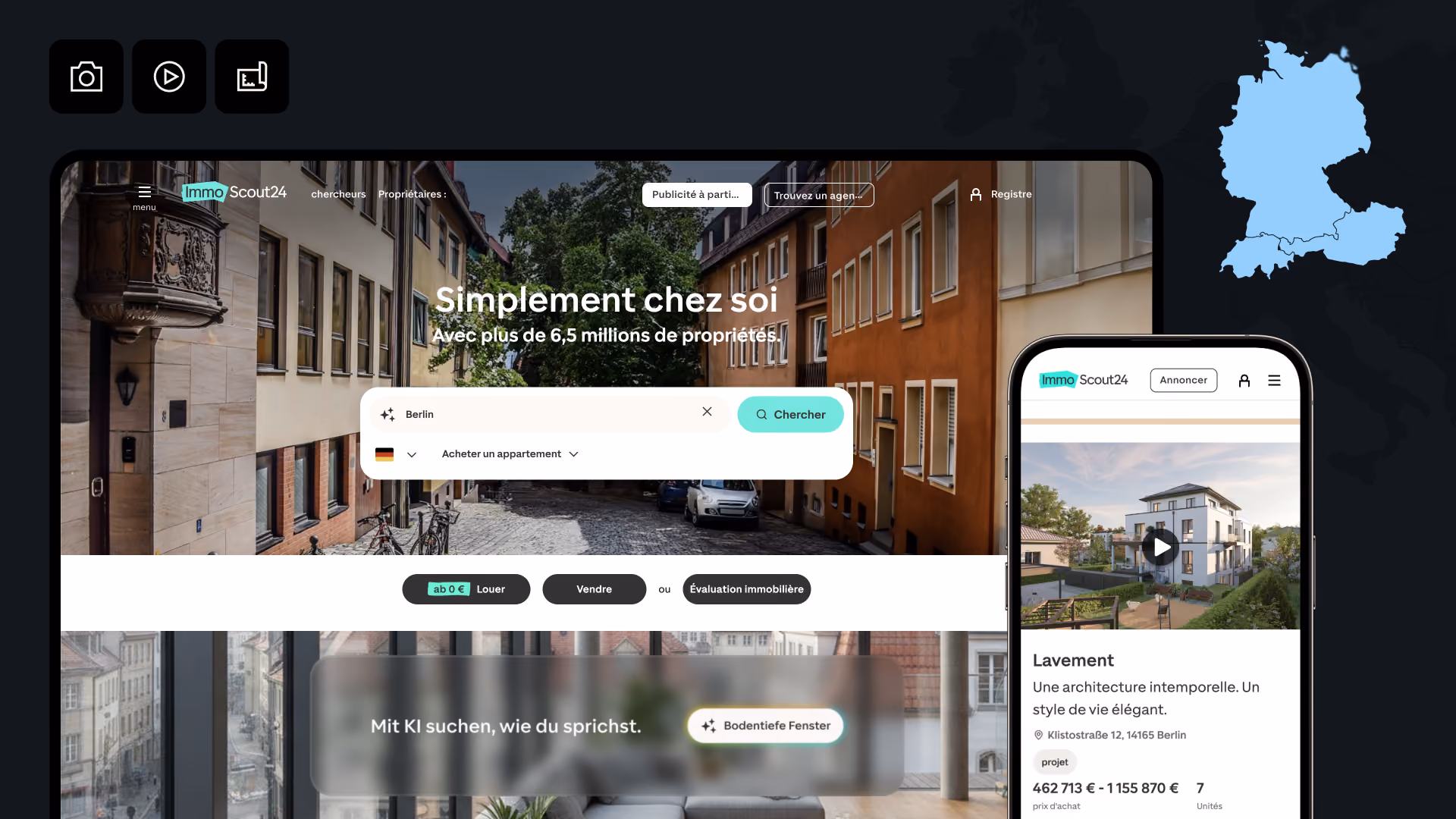 Backbone intègre des photos et plans professionnels directement dans les annonces ImmoScout24 en Allemagne.