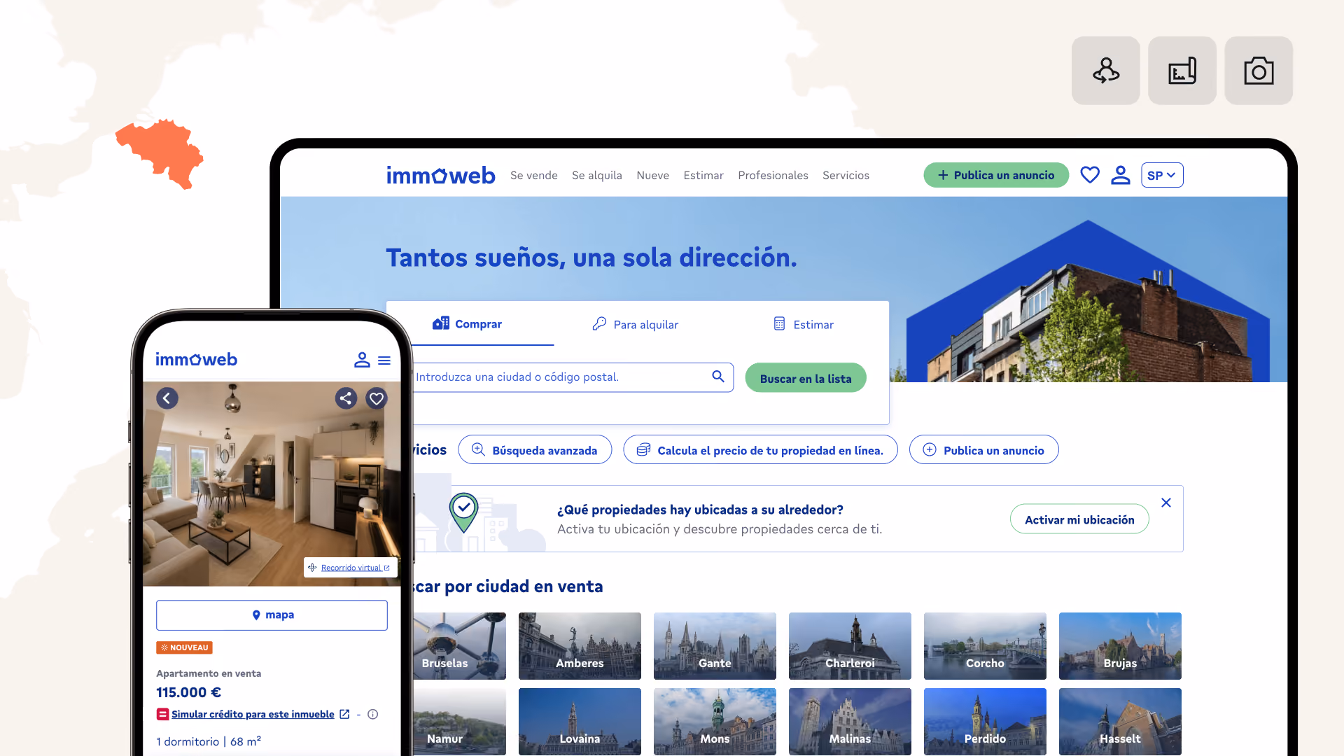 Backbone entrega imágenes profesionales y visitas virtuales directamente en los anuncios de Immoweb en Bélgica.