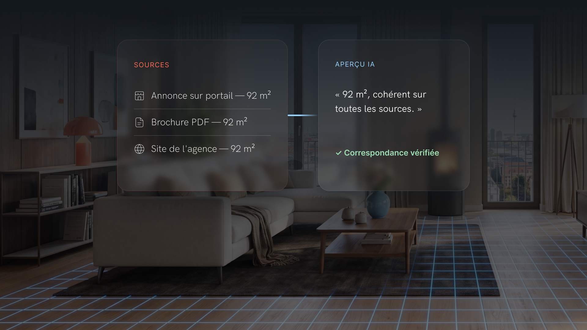 Annonce, brochure et site de l'agence affichant tous 92 m² — correspondance vérifiée dans les résultats de recherche IA.