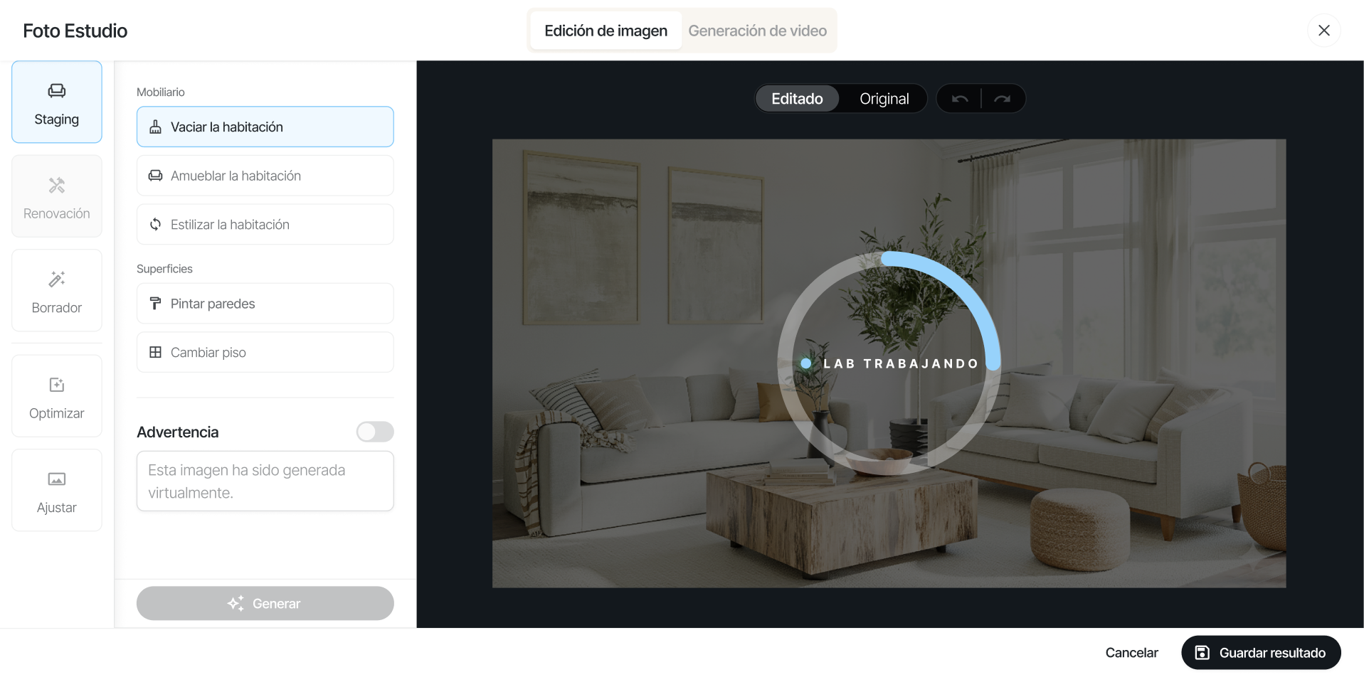 Foto Estudio escenifica virtualmente un salón en unos pocos clics.