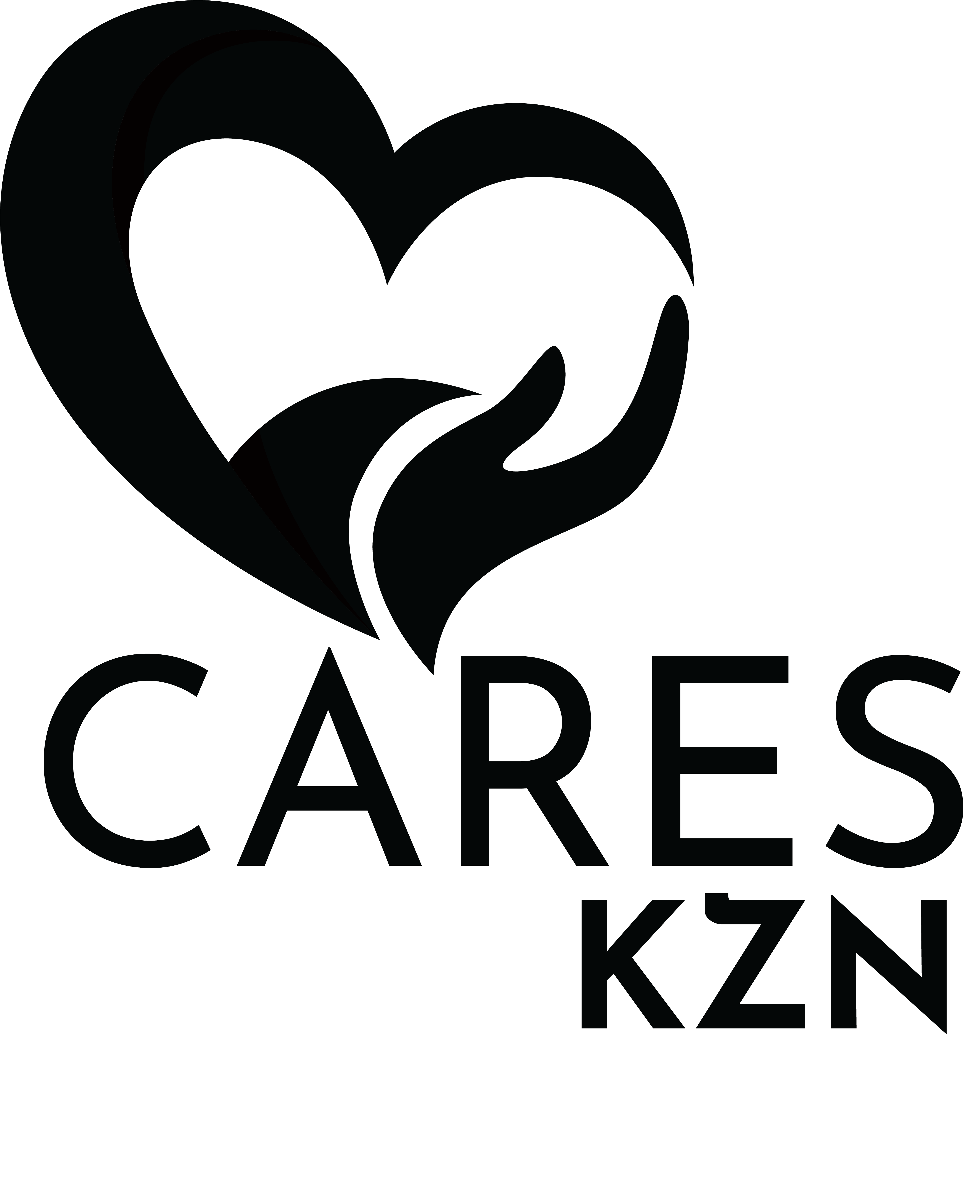 Logo with a heart shape and a hand inside above the text CARES KZN.