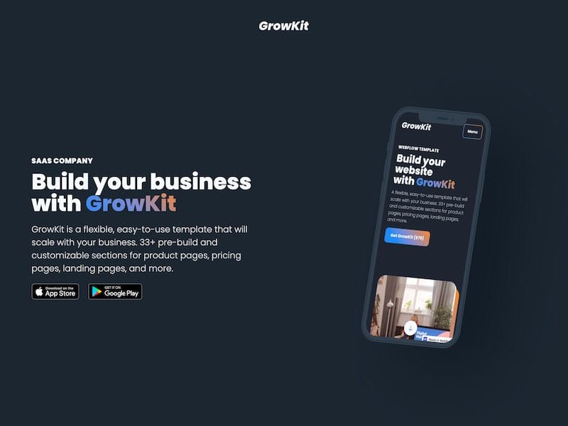 Webflow Landing Page Template SaaS – GrowKit