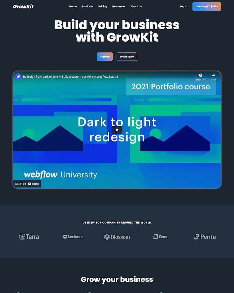 Webflow Landing Page Template SaaS – GrowKit