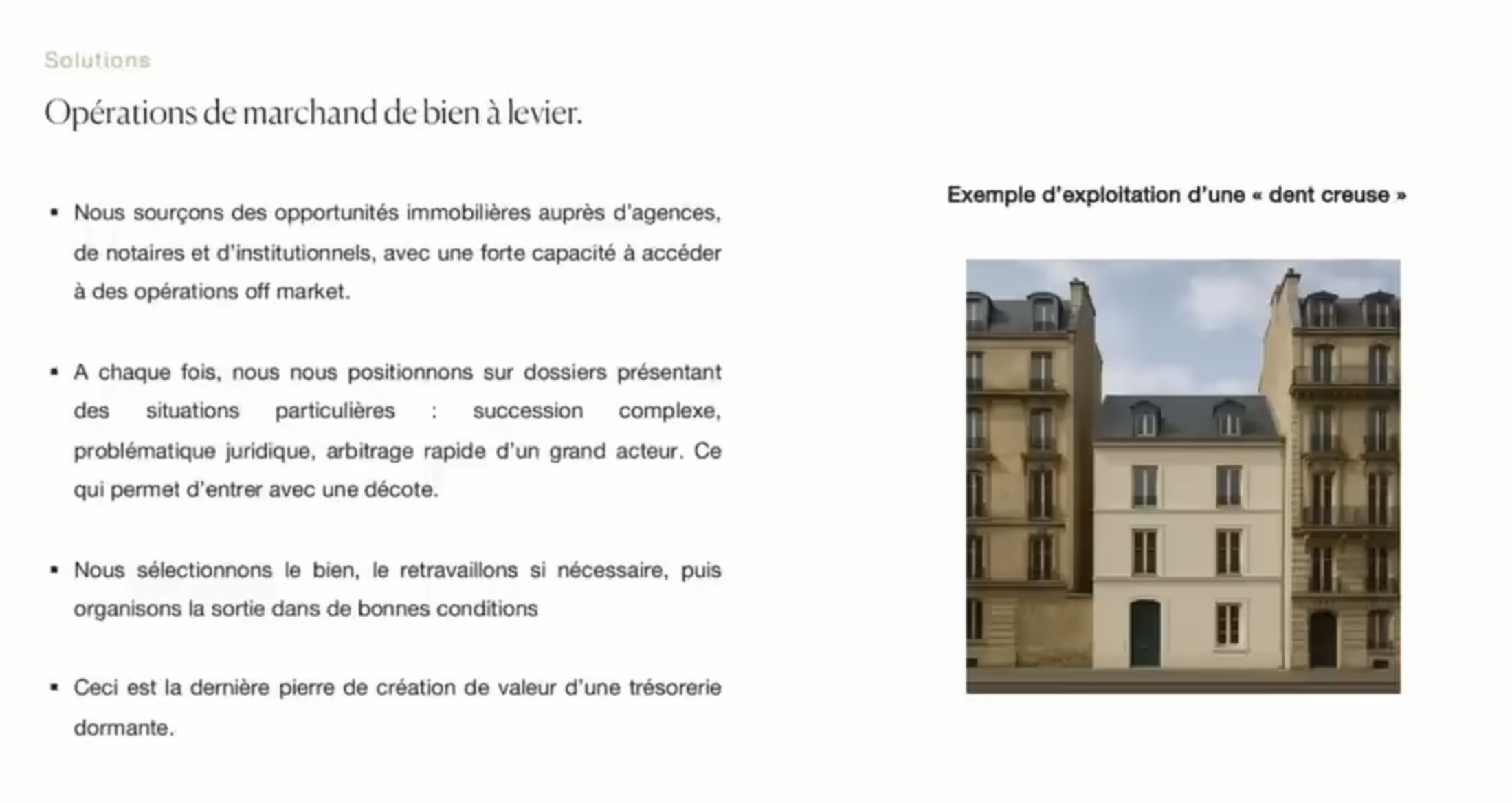 Slide Auguste Patrimoine sur les opérations de marchand de bien à levier : exemple d'exploitation d'une dent creuse parisienne