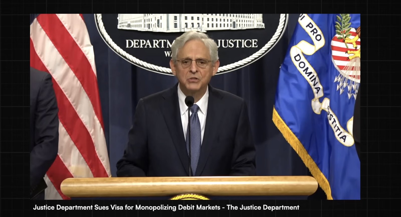 Merrick Garland, ministre de la Justice américain, annonce la plainte contre Visa pour monopole sur le paiement par carte de débit